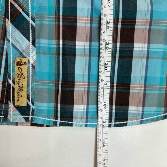 Larry Mahan Western Shirt XXL Blue Pearl Snap Plaid Short Sleeve Cowboy - Picture 7 of 8